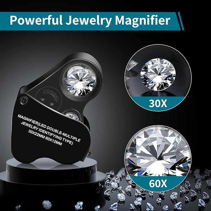 JARLINK 30X 60X Illuminated Jewelers Loupe Magnifier, Foldable Jewelry Magnifier - Image 2