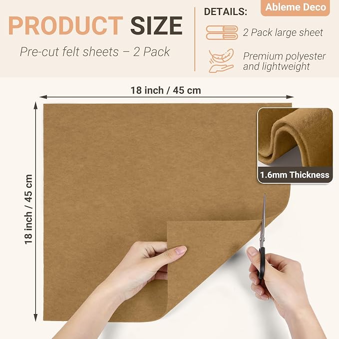 Felt Fabric Sheets 18" x 18" 1.6mm Soft Craft Felt Squares, Coffee | Soft - Image 2