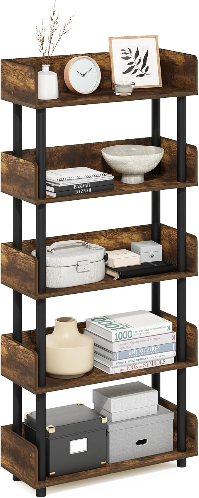 Furinno TURN-N-TUBE 5-Tier Display Shelf, Storage Shelves, Book Shelf, Open by Furinno-FitsYourSpaceFitsYourBudget