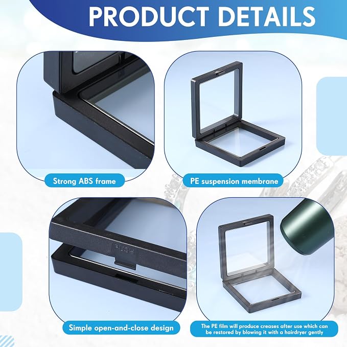 60 Pcs 3D Floating Display Case PE Film Jewelry Storage Box Coins Display Frame - Image 3