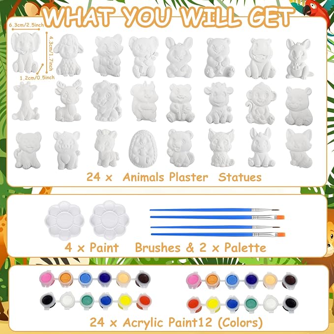 Yamgqus 24 Pcs Paint Your Own Plaster Jungle Animals Painting Kit, DIY Ceramic - Image 2