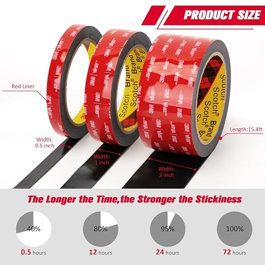 3M Double Sided Mounting Tape Heavy Duty 2" x 15.4 Ft 2 Pack Black 5925 | - Image 4