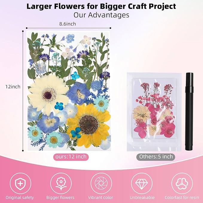 12“ Large Bulk Summer Dried Pressed Flowers - Image 2
