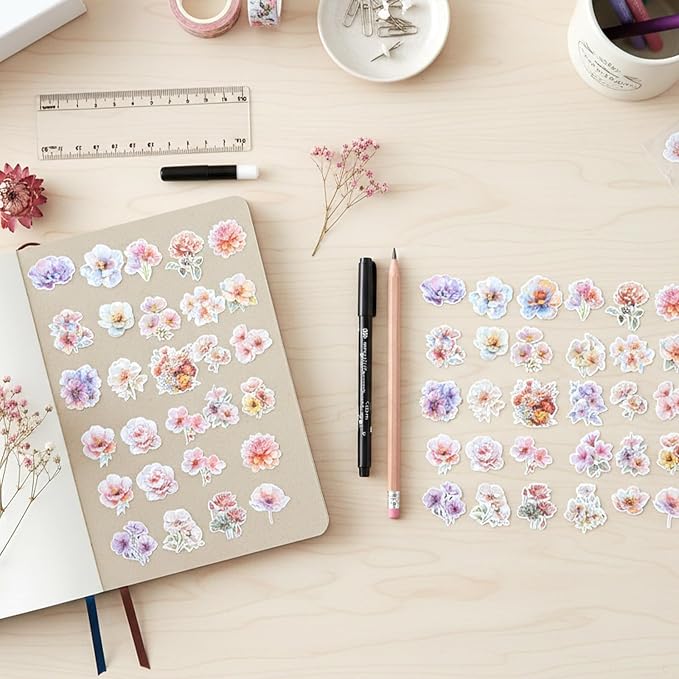 30 PCS Sparkly Flower Stickers Clear Glitter Floral Stickers Holographic PET - Image 4
