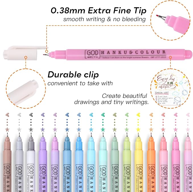 HANKU 0.38mm Fine Point Pen, 16 Colored Fineliner Bible Pens No Bleed Through - Image 2