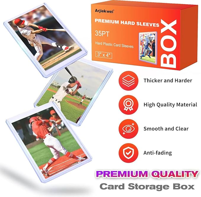 100 Card Sleeves Hard Plastic, Arjiekwei 3"X 4" Baseball Cards Protectors - Image 2