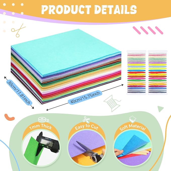 moinkerin 50Pcs Felt Sheets for Crafts - Image 2