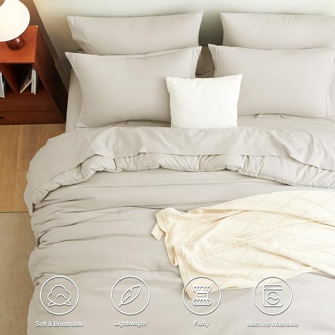 CozyLux Oversized King Comforter Set Beige, 7 Pieces Bed in a Bag Comforter Set - Image 2
