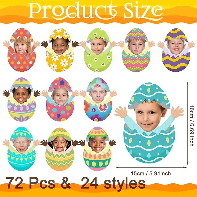 Gersoniel 72 Pcs Kid Easter Egg Face Decor, Easter Bulletin Board Cutout | - Image 2