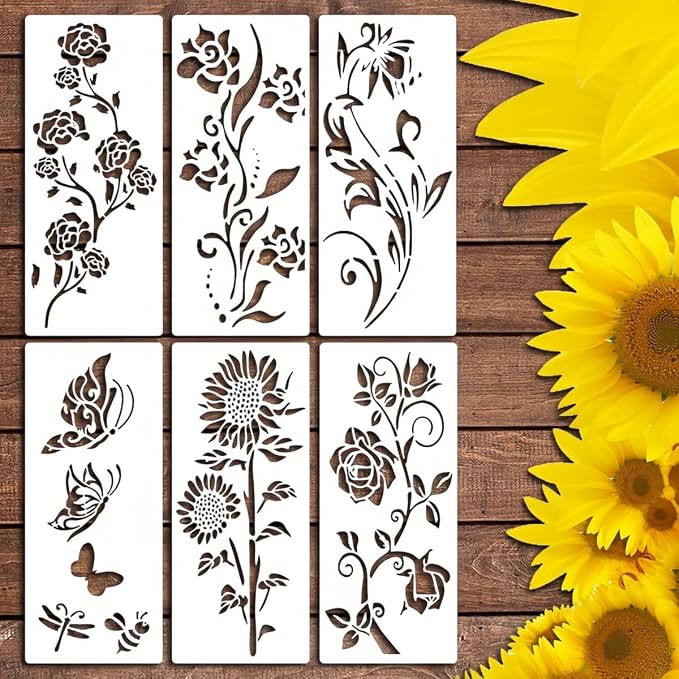 6 Pcs Large Flower Stencils for Painting, 5.9 X 13.7 Inch Flower Stencils for by FRAGRANTGARDEN