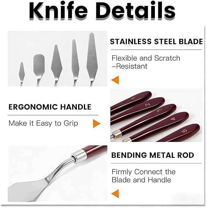 Palette Knife Set 5 Pcs Stainless Steel Painting Knives Wooden Handle | - Image 4