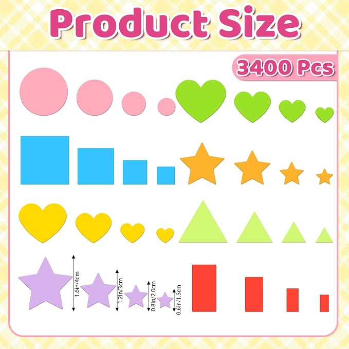3400Pcs Foam Stickers Foam Shape Stickers Heart Star Square Geometric Sticker - Image 2