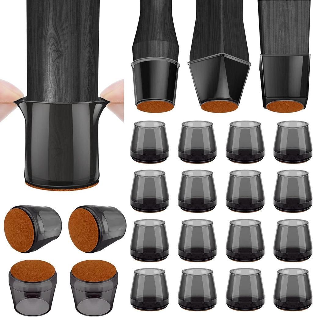 BALEINE 16 Pack Silicone Chair Leg Floor Protectors, Stool Leg Protectors Cap, Non-Slip Chair Leg Caps for Hardwood Floors (Black & Large, 16 Pack)