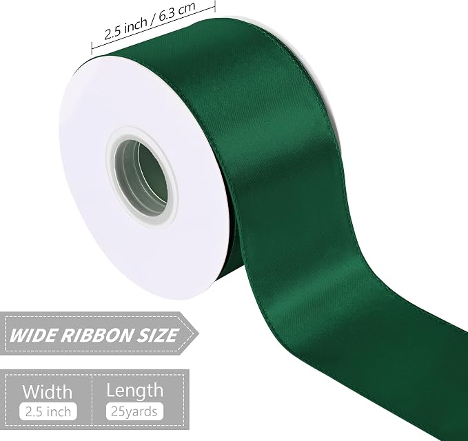 Forest Green 2.5 Inch Continuous 25 Yards Satin Wired Ribbon - Image 2