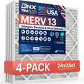 BNX TruFilter 24x24x1 Air Filter MERV 13 (4-Pack) - MADE IN USA - AC Furnace Filters for Allergies, Pollen, Mold, Bacteria, Smoke, Allergen, MPR 1900 FPR 10 (Actual Size: 23.38 x 23.38 x 0.75 Inches)