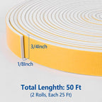 Self-Adhesive Weatherstrip 3/4in x 1/8in x 50Ft High Density Foam Insulation - Image 2