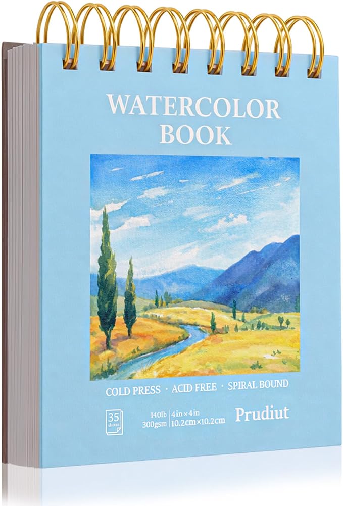 35 Sheets Watercolor Paper Pad 4x4 Inch, 140 lb/300 GSM Cold Press Water Color by Prudiut