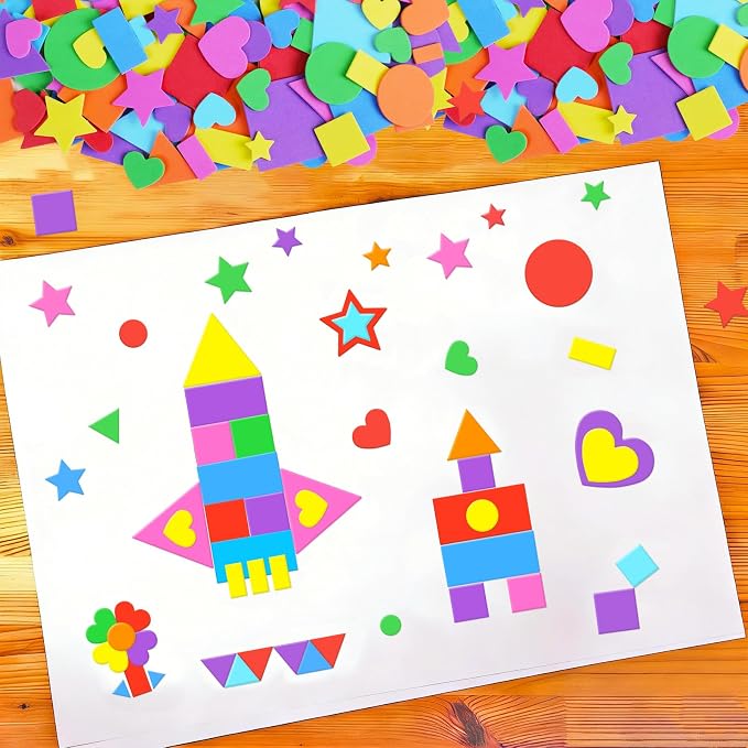 1700Pcs Foam Stickers Foam Shape Stickers Heart Star Square Geometric Sticker - Image 7