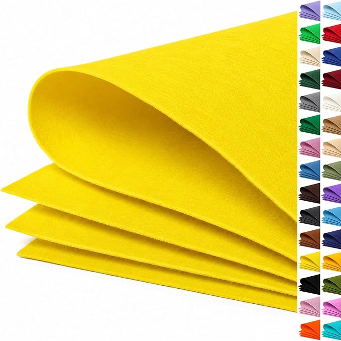 Bright Yellow Large Felt Fabric 36" x 36", 1mm Stiff Felt Sheet, Nonwoven Fabric by ZANEXIR