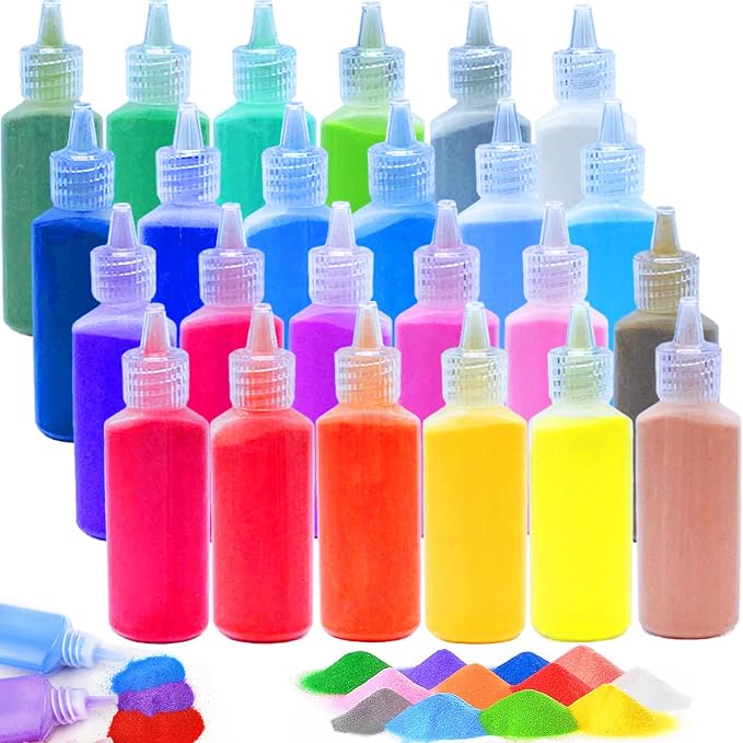 Guuozzli 24 PCS Art Sand, 1.24 oz Colored Sand Bottles, Sand Arts and Crafts Kit by Guuozzli