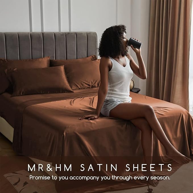 MR&HM Satin Bed Sheets, Queen Size Sheets Set - Image 6
