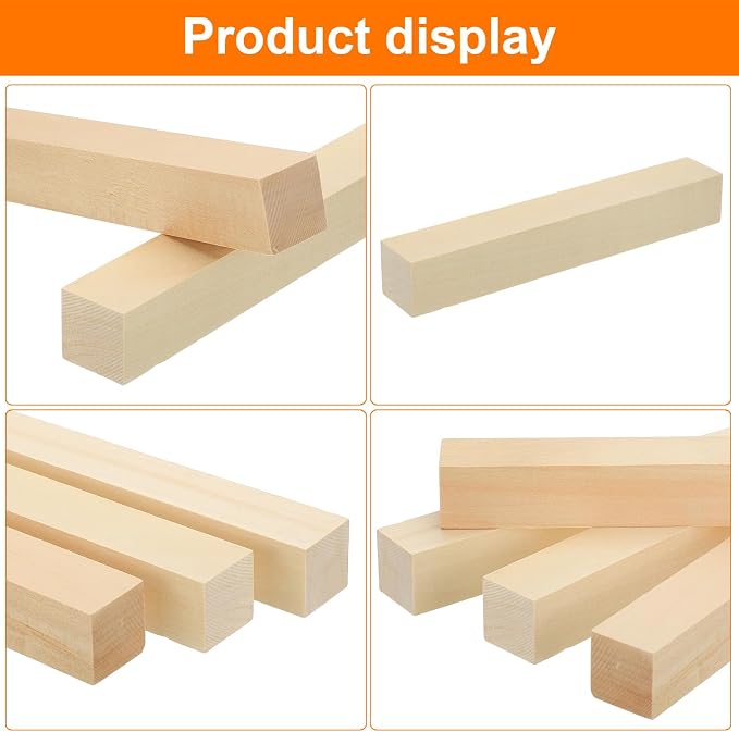 MECCANIXITY 4Pcs Basswood Carving Block, 1.2"x1.2"x8" Square Wooden Dowels - Image 4