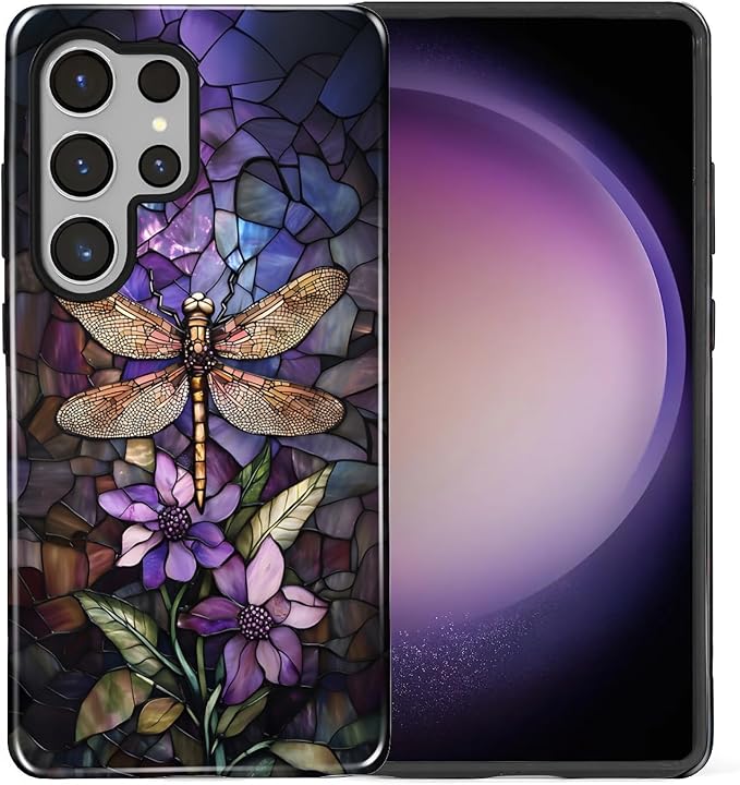for Samsung Galaxy S25 Ultra Case, Stained Glass Dragonfly Pattern Glossy 2 in - Image 2