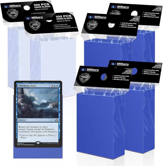400 Pack Card Sleeves, 200 Matte Blue Trading Card Sleeve and 200 Perfect Fit by Mlikero