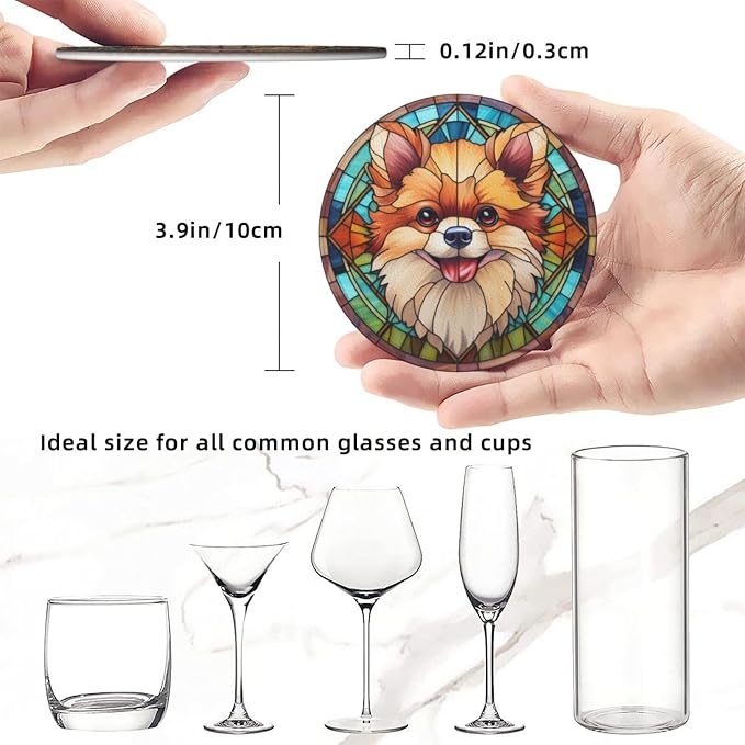 Drink Coaster Set of 6, Pomeranian Dog Mom Lover Gift, Leather Drink Coasters - Image 3