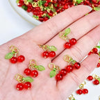 30 Pcs Red Cherry Charms Mini Cute Glass Fruit Beads Charm Acrylic Beaded Charms - Image 2