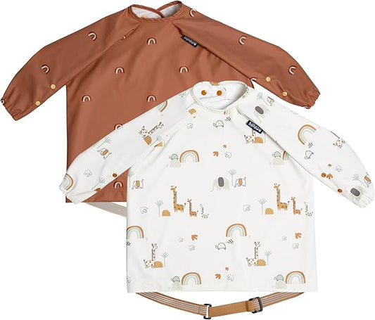 BIBaDO - Long Sleeve Baby Bibs - Babies & Toddlers 6-36 Months - Coverall Baby Led Weaning Bib - Easy Wipe, Soft & Waterproof