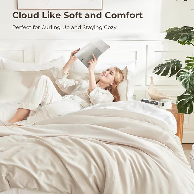 Litanika Comforters Beige Oversized Queen Size, 3 Pieces Lightweight Solid - Image 2