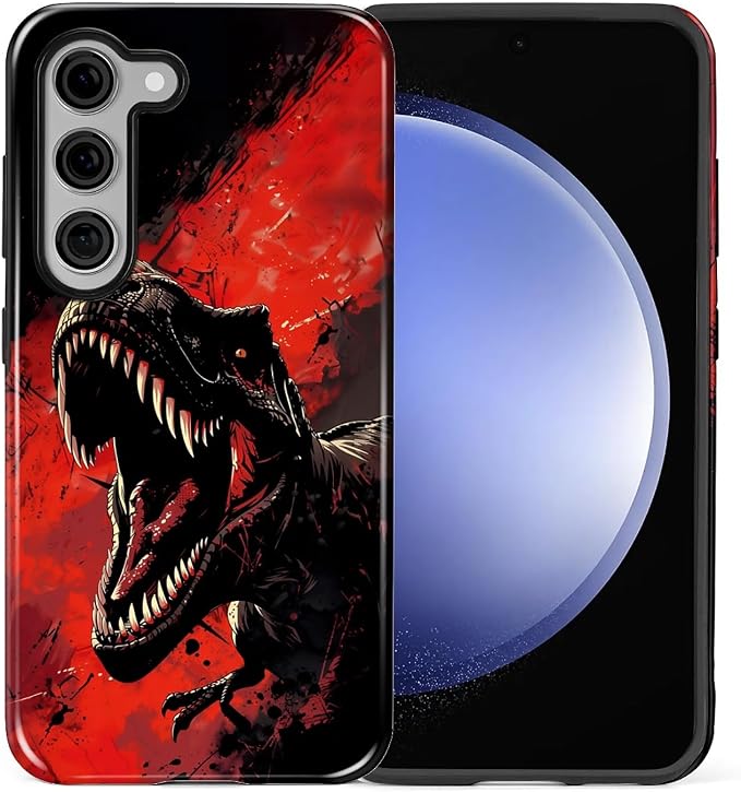 for Samsung Galaxy S23 Plus Case, Cool Dinosaur Red Black Pattern Glossy 2 in 1 - Image 2