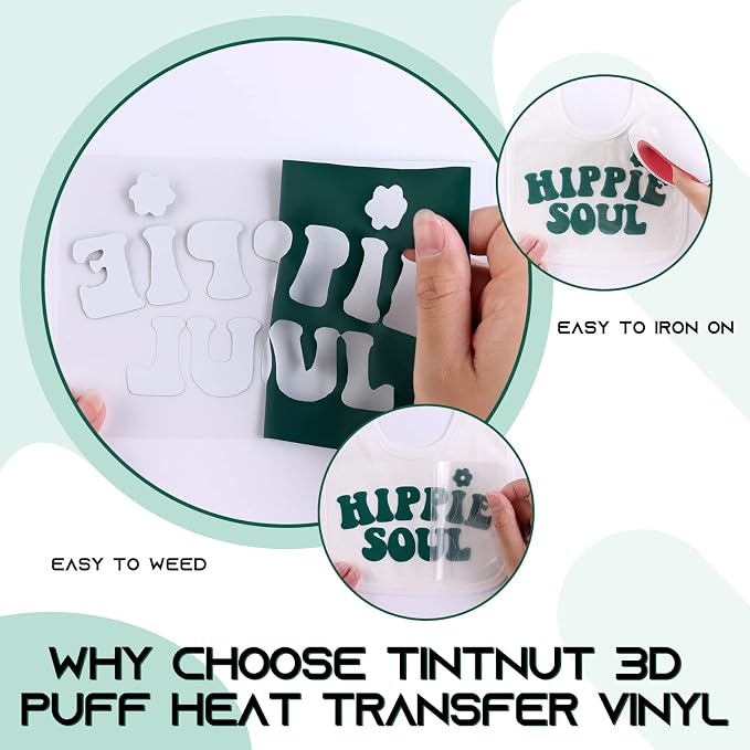 Tintnut Evergreen Puff Heat Transfer Vinyl Roll, easy cut & weed, stretch - Image 3