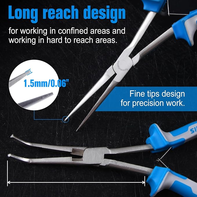 SPEEDWOX 2PCS Long Reach Needle Nose Pliers Set Long Nose Pliers & Bent Needle - Image 2