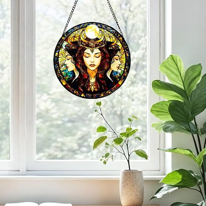 Greatingreat Stained Glass Window Hanging Hecate Triple Moon Goddess, Home Room - Image 5