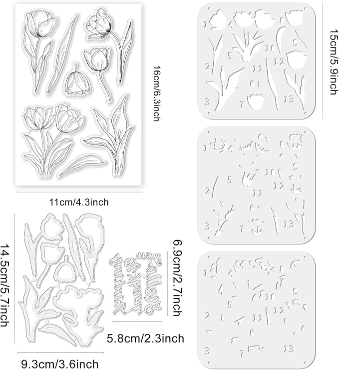 Stamps and Dies for Card Making, Mother's Day Tulip Stamps Die Cut Stencils - Image 3