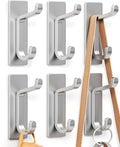 Wall Hooks for Coat and Towel: 13LB Adhesive Door Hanger Stick on, Silver 6 Pack