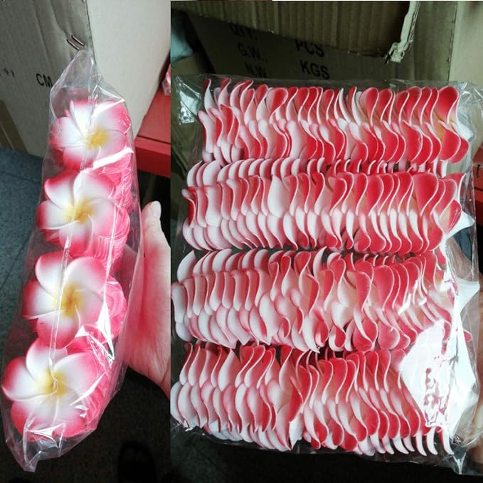 Pursuestar 100Pcs Red Foam Hawaiian Frangipani Artificial Plumeria Flower - Image 4