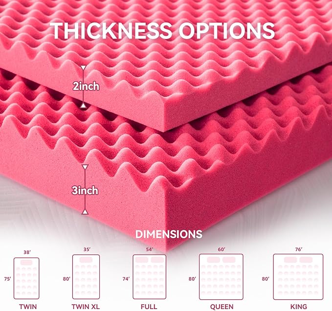 SINWEEK 3 Inch Egg Crate Memory Foam Mattress Topper Twin XL, Twin Extra Long - Image 7