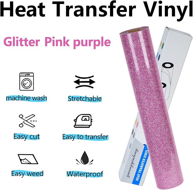 guangyintong Heat Transfer Vinyl Glitter Purple HTV Rolls, Glitter HTV Vinyl - Image 6