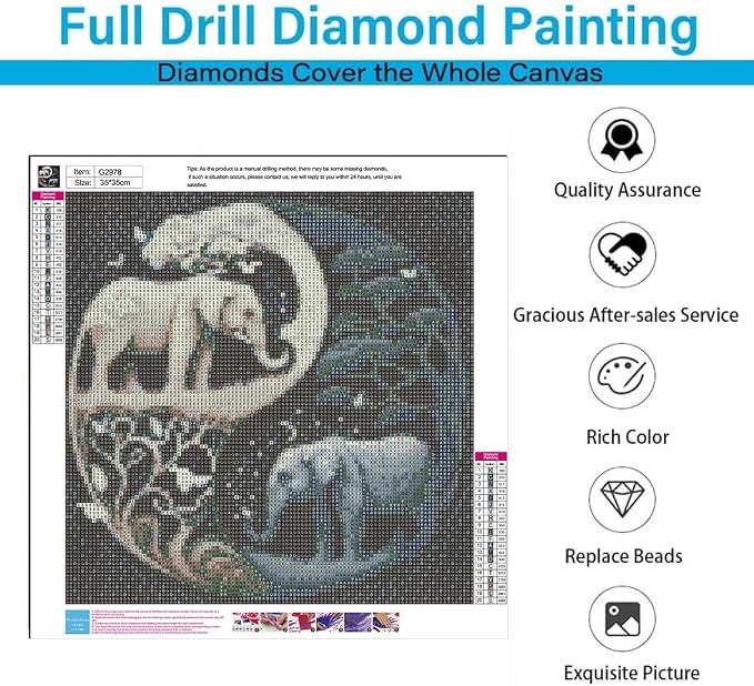 Eiazuiks Diamond Painting Kits for Adults, Elephant 5D DIY Diamond Art Kits - Image 4