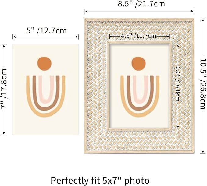 Boho 5x7 Picture Frame Woven Rattan Photo Frame | Bohemian Rustic Carved Design - Image 7