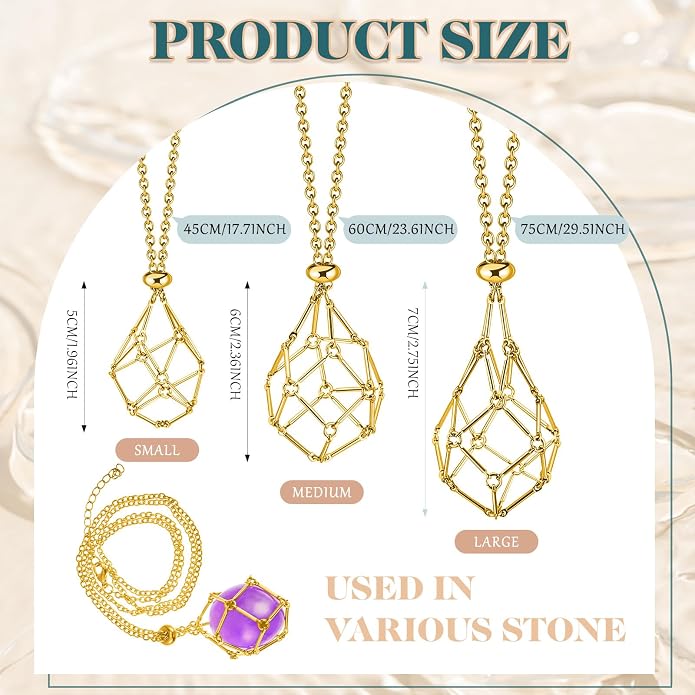Tondiamo 3 Pcs Adjustable Crystal Necklace Holder, Titanium Alloy Empty Stone - Image 2