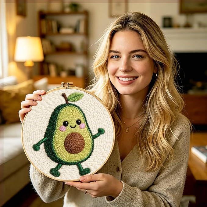 INFUNLY Avocado Punch Needle Embroidery Kit 8.7 Inch Round Punch Needle Craft - Image 7