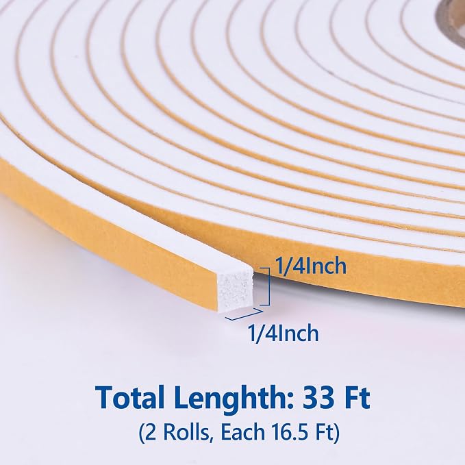 Kikerike Self Adhesive Foam Tape Weatherstrip 1/4In x 1/4In x 33Ft High Density - Image 2