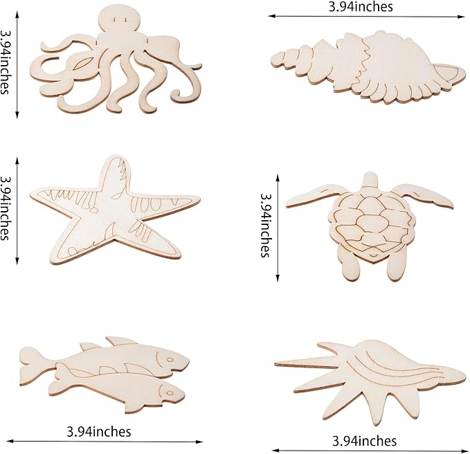 80PCS Unfinished Wood Ocean Animal Cutouts - Image 2
