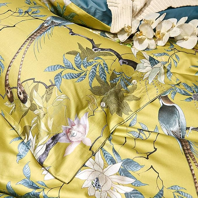 mixinni Duvet Cover Set King Size Bird Flower Pattern Soft Long Staple Cotton - Image 6