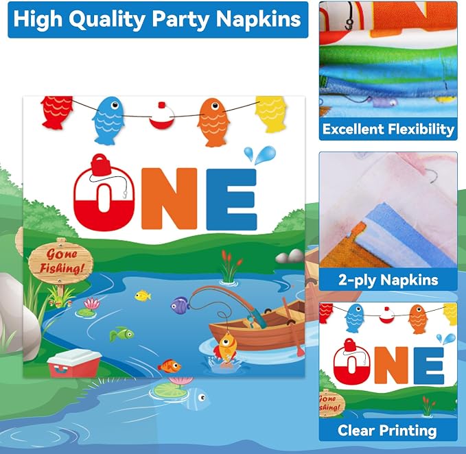 50 GuestsGone Fishing Plates and Napkins Party Supplies Ofishally One Birthday - Image 4