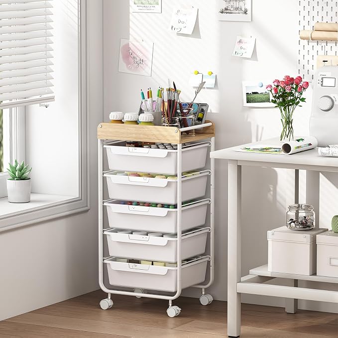 Utility Cart with Drawers, Craft Cart with 5 Drawers, Art Supply Organizer - Image 2